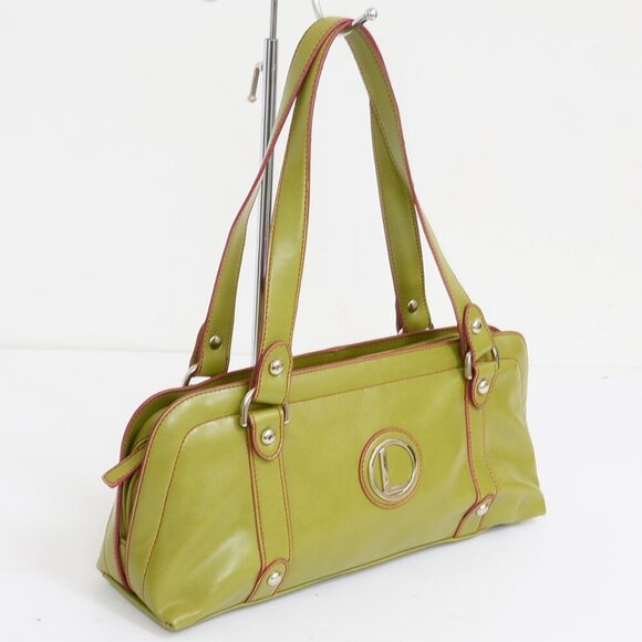 Nine West Green Pink Vegan Leather Satchel Handbag Purse - Picture 2 of 14